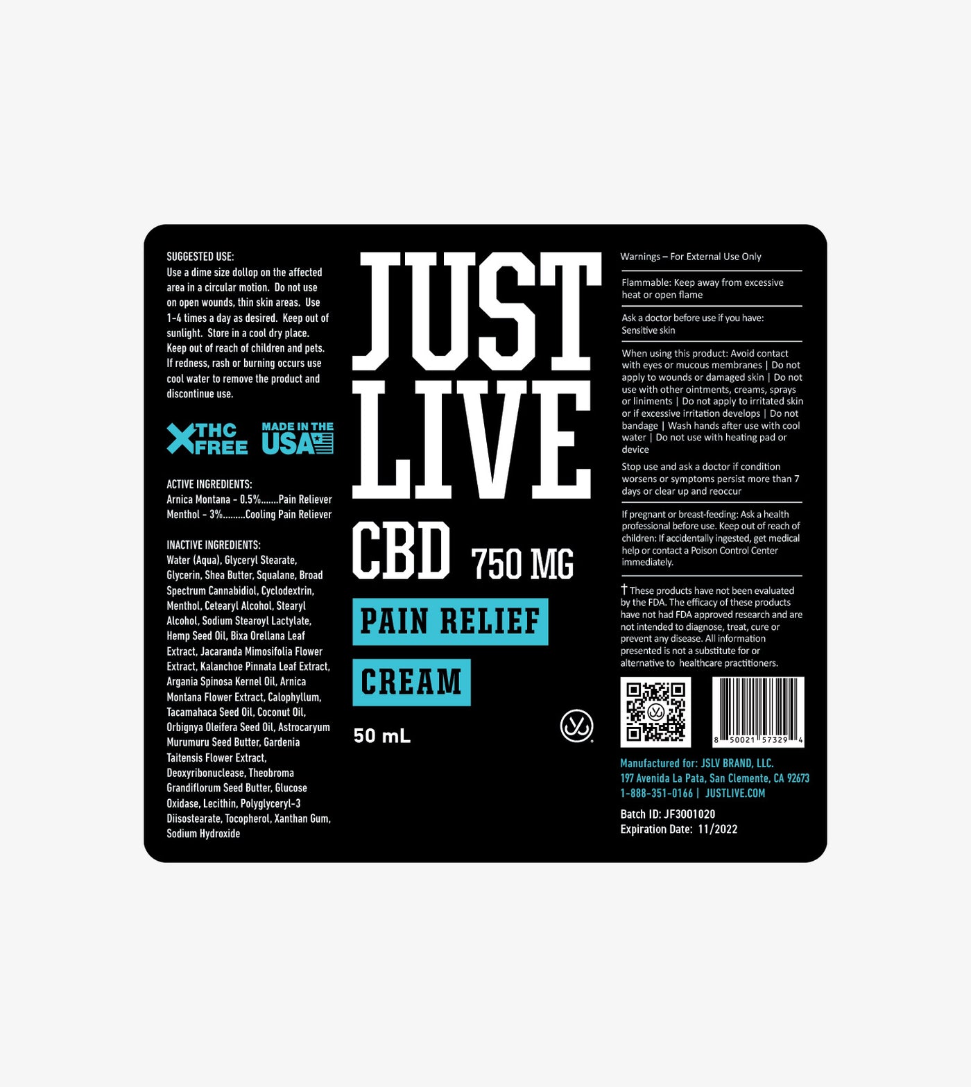 Label for Bottle of CBD Topical Pain Cream